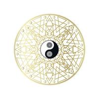 glänsande gyllene mandala med yin yang tecken isolerad vektor