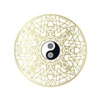 glänzendes goldenes Mandala mit Yin-Yang-Zeichen isoliert sign vektor