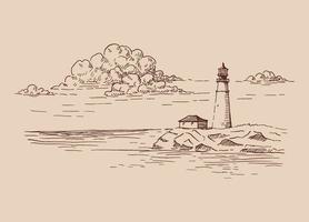 Meereslandschaft. Leuchtturm. handgezeichnete illustration in vektor umgewandelt.