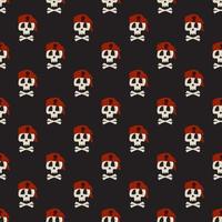 nahtloses muster mit skelettschädel und gekreuzten knochen im piratenbandanahut. Druck des Artikels für Halloween auf dunklem Hintergrund. design für textil- und verpackungspapier. flache vektorillustration vektor