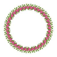 krans av rosa klöverblommor. rund ram, söt ljus växt med shamrock blad. festliga dekorationer för bröllop, semester, vykort, affisch och design. platt vektor illustration