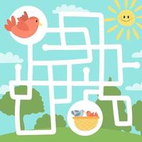 labyrint spel för barn, utbildning kalkylblad. fågel och bo med kycklingar