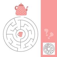 Bildungslogikspiel für Kinder im Vorschulalter. Teekanne und Tasse verbinden. Labyrinth-Spiel vektor