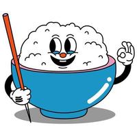 vektor illustration av ris seriefigur på en skål med två ätpinnar