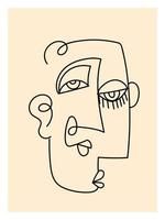 abstraktes gesicht porträt mann, frau, menschen symbol charakter handgezeichnete linien vektorillustration. vektor