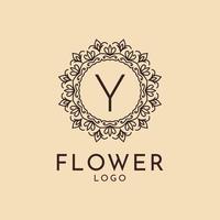 bokstaven y blomstercirkeldekoration för spa, salong, hotell, florist, feminint varumärke vektor