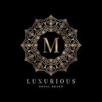 Buchstabe m Luxus rundes Alphabet Logo Vorlage Vektor Mandala für Premium-Marke, persönliche Markenidentität, Boutique, Spa, Hochzeit, Kleid, Make-up-Künstler und Kosmetik