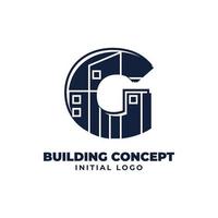 Buchstabe g mit anfänglichem Vektor-Logo-Design des Bauobjekts, das für Immobilien- und Immobiliengeschäfte geeignet ist vektor