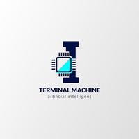 bokstaven i kretslogotyp. terminal maskin för teknik, gadget, artificiell intelligent vektor
