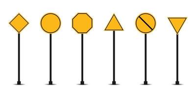 gul uppsättning vägmärken, trafikskyltar på vit bakgrund. vektor illustration. copyspace