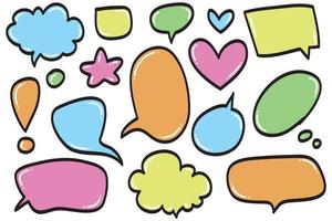 Vektorsatz von Sprechblasen. Doodle-Handzeichnung wie Kinderstil in Pastellfarben für den Einsatz in Business, Chat, Posteingang, Dialog, Nachricht, Frage, Kommunikation, Gespräch, Sprechen, Aufkleber, Ballon, Denken vektor