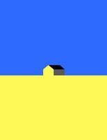 einfache illustration eines hauses auf einem blauen und gelben hintergrund wie die ukraine-flagge, abstrakte illustration