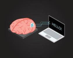 Brain Computer Interface oder Brain Machine Interface ist ein direkter Kommunikationsweg zwischen der elektrischen Aktivität des Gehirns und einem externen Gerät wie einem Computer vektor
