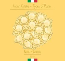 italienisches essen quadratische pasta mit füllung aka ravioli quadrato, skizzenillustration im vintage-stil vektor