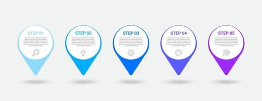 Infografik-Design mit 5 Symbolen und Optionen für Geschäftsschritte vektor