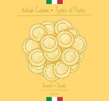 kreisförmige Nudeln des italienischen Essens mit Füllung alias Ravioli-Tondo, das Illustration im Weinlesestil skizziert