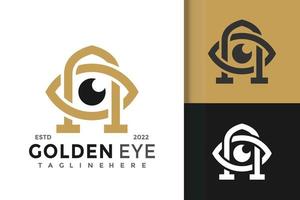 Schreiben Sie eine Vektorvorlage für das Design des Logos mit goldenem Auge vektor