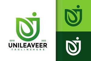 bokstaven u gröna blad logotyp design vektor mall