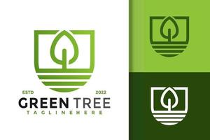 grönt träd och blad växt logotyp design vektor mall