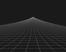 Wireframe-Perspektivgitter. weißes Infinity-Mesh auf schwarzem Hintergrund, abstrakter Retro-Stil. Vektor-Illustration. vektor