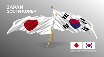 Plakat mit japanischer und koreanischer Flagge. realistische zeichnung im landesflaggenstil vektor