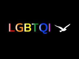 gradientenbuchstaben lgbtqi und vogel auf schwarzem hintergrund, der freiheit darstellt. Es eignet sich für Broschüren, Poster, Banner und Grußkarten. vektor