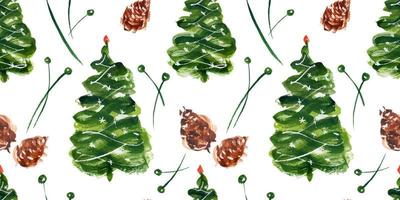 weihnachtsaquarell nahtloses muster. weihnachtsbaum und kegel und winterbeeren. Fliesendekor für süße Weihnachts- und Neujahrsgrüße und -einladungen