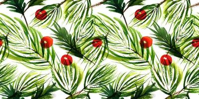 weihnachtsblumenaquarell nahtloses muster. Tannenzweige und Zapfen und rote Winterbeeren. Fliesendekor für süße Weihnachts- und Neujahrsgrüße und -einladungen
