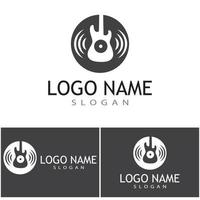 Cross-Gitarren-Musikband-Emblem-Logo-Design vektor