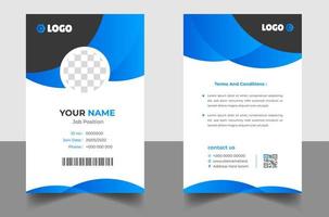moderne und saubere visitenkartenvorlage. professionelle id-kartenentwurfsvorlage mit blauer farbe. Corporate Design-Vorlage für moderne Visitenkarten. vorlage für einen mitarbeiterausweis des unternehmens.