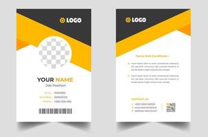 moderne und saubere visitenkartenvorlage. professionelle id-kartenentwurfsvorlage mit gelber farbe. Corporate Design-Vorlage für moderne Visitenkarten. vorlage für einen mitarbeiterausweis des unternehmens. vektor