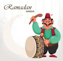Ramadan Kareem. lustiger zeichentrickfigur schlagzeuger vektor