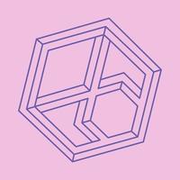 logotyp för optisk illusion. omöjliga former. helig geometri figur. abstrakta eviga geometriska objekt. omöjlig ändlös konturform. optisk konst. omöjlig geometri form på en rosa bakgrund. vektor