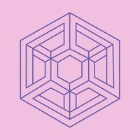 Logo für optische Täuschung. unmögliche Formen. Figuren der Heiligen Geometrie. abstrakte ewige geometrische objekte. unmögliche endlose Umrissform. optische Kunst. unmögliche Geometrieform auf rosa Hintergrund. vektor