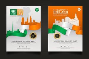 Set Poster Promotions Irland Happy Independence Day Hintergrundvorlage. vektor