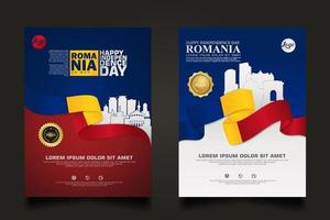 Set Poster Promotions Rumänien Happy Independence Day Hintergrundvorlage vektor