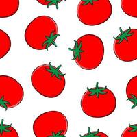 Vektor nahtlose Fruchtmuster, saftige rote Tomaten auf weißem Hintergrund. modernes veganes Muster, zur Dekoration von vegetarischen Produkten und Dekor