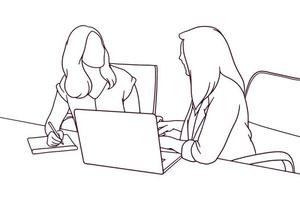 business womann teamworking tillsammans med laptop, möte på kontorsrum vektor