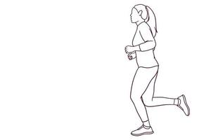 handritad kvinna jogging, träning träning illustration vektor