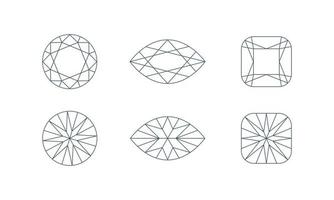 Diamantkristallformen. Vorder- und Rückansicht. Symbolsatz für die Schmucklinie. Vektor-Illustration vektor