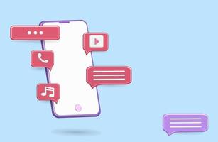 3d chatt bubbla smartphone ikon vektor spelar media, telefon, musik och catting med vänner på social media