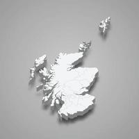 Isometrische 3D-Karte von Schottland, isoliert mit Schatten