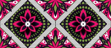 afrikanska etniska traditionella rosa mönster. botanisk sömlös vacker kitenge, chitenge-stil. modedesign i färgglada. geometriskt abstrakt motiv. blommiga ankara-tryck, afrikanska vaxtryck. vektor