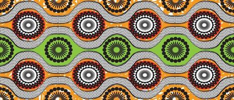 Afrikanisches ethnisches traditionelles grünes, gelbes Muster. nahtlose schöne Kitenge, Chitenge-Stil. Modedesign in bunt. abstraktes motiv des geometrischen kreises. florale Ankara-Drucke, afrikanische Wachsdrucke. vektor