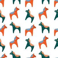 Pferde farbiges nahtloses Muster. Tierdruck. Dala-Pferd-Vektordesign für Textilien, Packpapier, Verpackungen, Kindersachen, Hintergrund. vektor