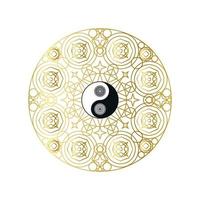 glänzendes goldenes Mandala mit Yin-Yang-Zeichen isoliert sign vektor