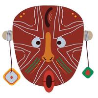 trä afrikansk ondska mask med horn vektor