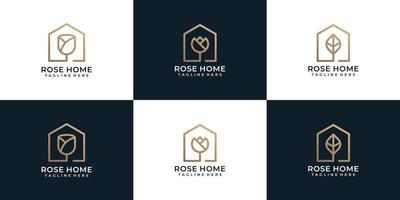 uppsättning av golden rose house logotyp koncept vektor