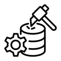 Datenbank mit Hammer und Zahnrad, lineares Symbol für Data Mining vektor