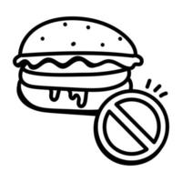 Stoppen Sie Junk Food, Doodle-Symbol ohne Burger vektor